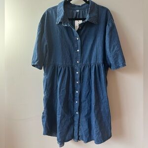 Blue Denim Babydoll Button-Up Dress